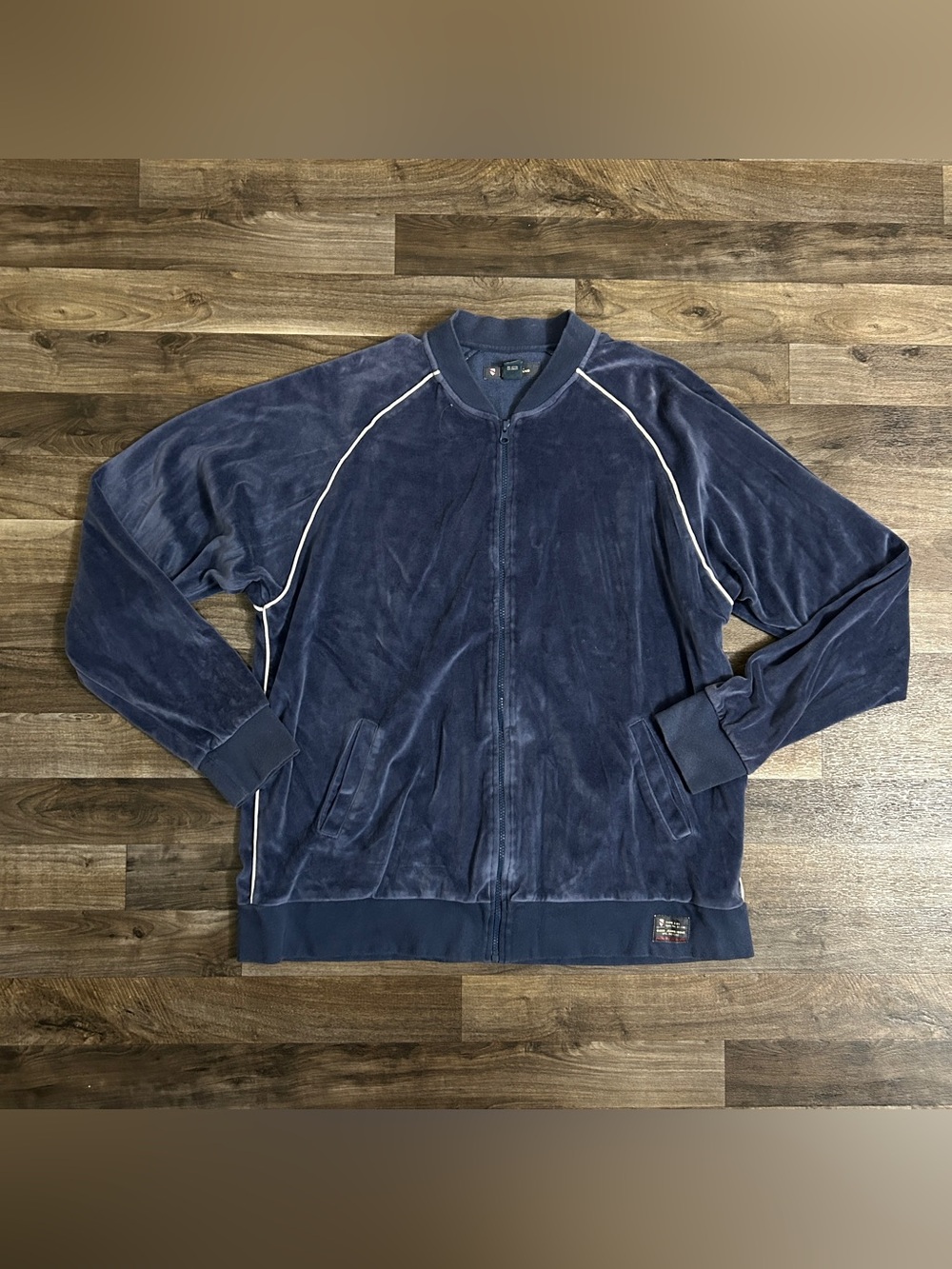 GUESS Jeans Issue Men’s L Navy Velour Track Jacket Full Zip Y2K